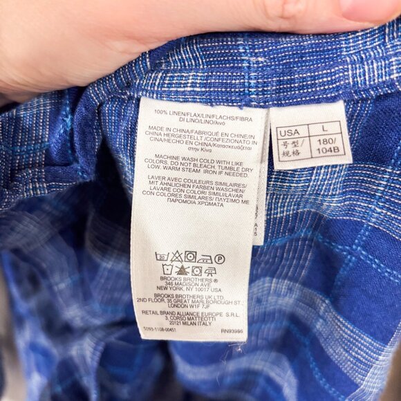 Brooks Brothers 100% Linen Blue Plaid Long Sleeve Button Down Long Sleeve Top - Picture 6 of 7